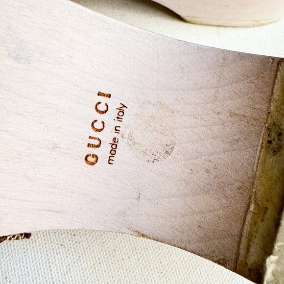 Gucci Canvas Monogram Wood Sole Clog Sandals 37 - Picture 14 of 16